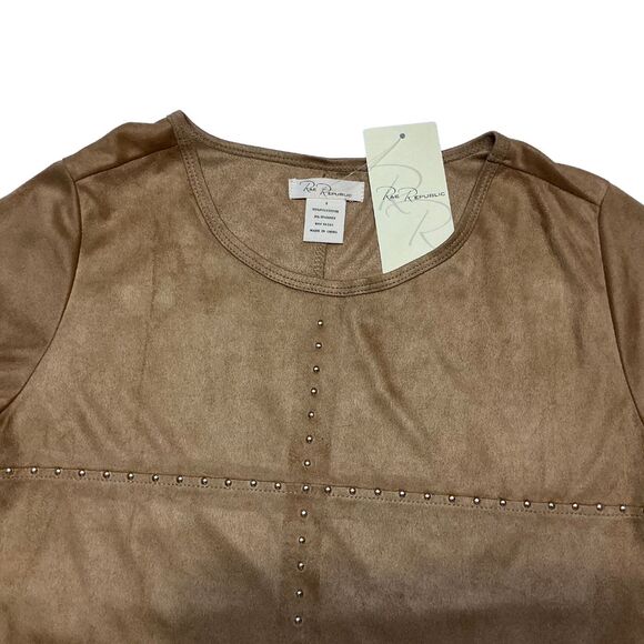 Rae Republic Women's Faux Suede Top Small Studded Short Sleeve - Picture 4 of 5